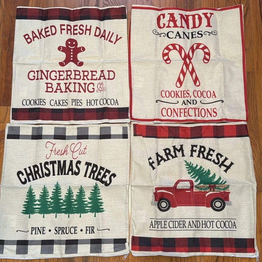 Christmas House Farmhouse Christmas Pillow Covers Set of 4